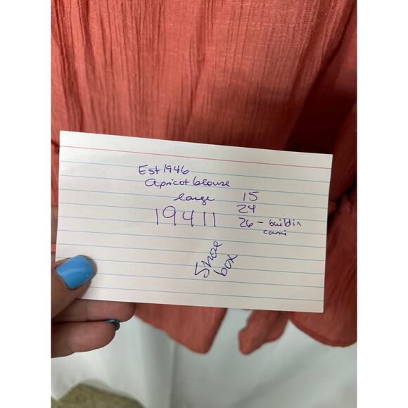 Est 1946 shirt blouse top women's large dark peachy apricot flowy built in linin - Picture 13 of 13